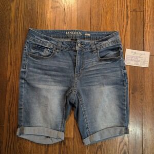 Lincoln Outfitters Womens Medium Wash Cuffed Denim Bermuda Shorts Size 8 Blue